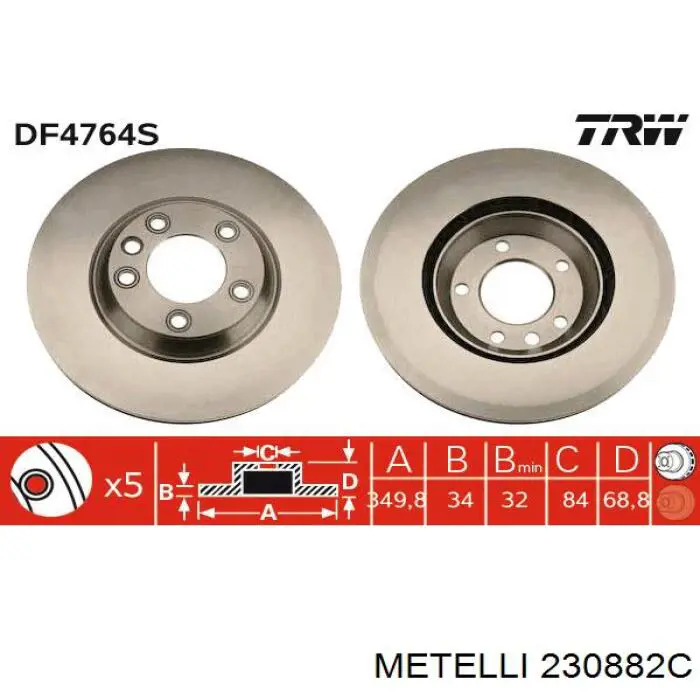 Диск переднього гальма Metelli 230882C ціна, від 75.29 USD