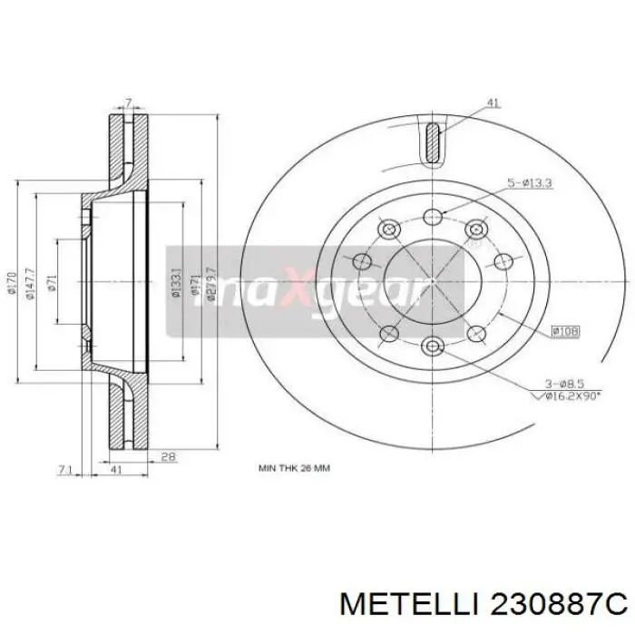 Диск гальмівний передній Metelli 230887C