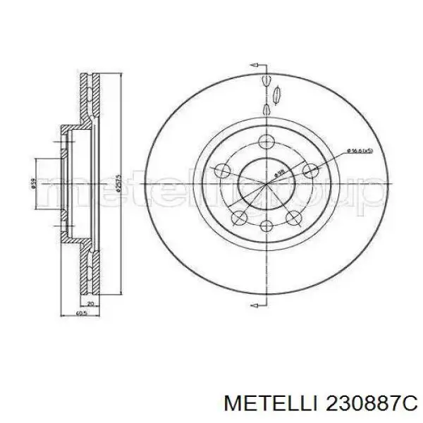 Диск переднього гальма Metelli 230887C ціна, від 43.34 USD