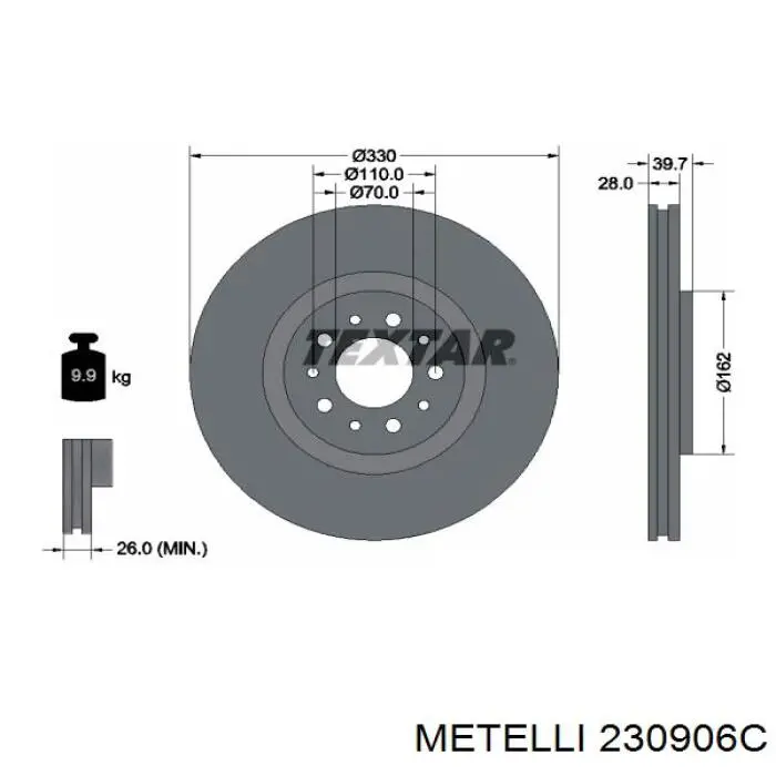Диск переднього гальма Metelli 230906C ціна, від 73.55 USD