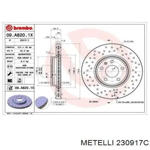 Диск гальмівний передній Metelli 230917C