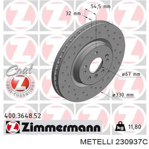 Гальмівні диски передні 230937C Metelli