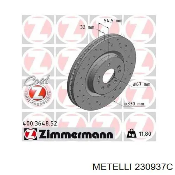 Гальмівні диски передні 230937C Metelli