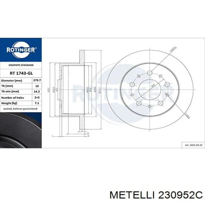 Гальмівні диски 230952C Metelli