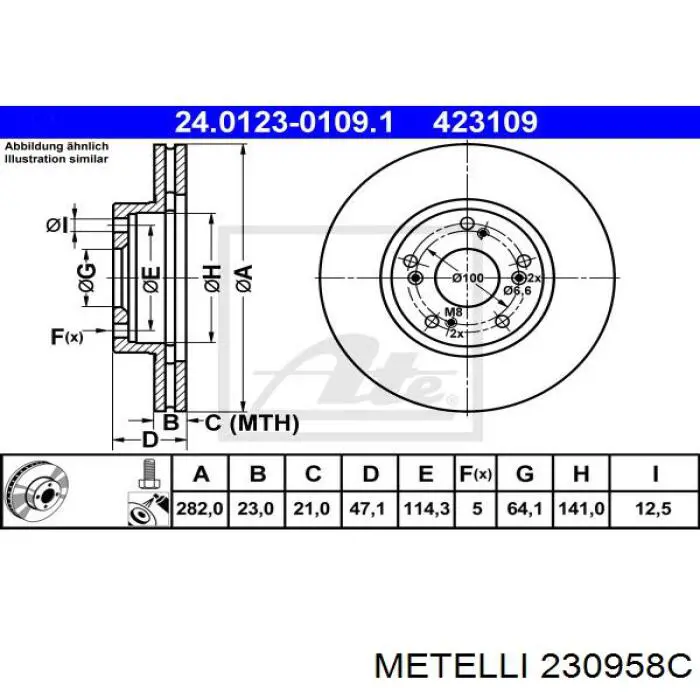 Диск гальмівний передній Metelli 230958C