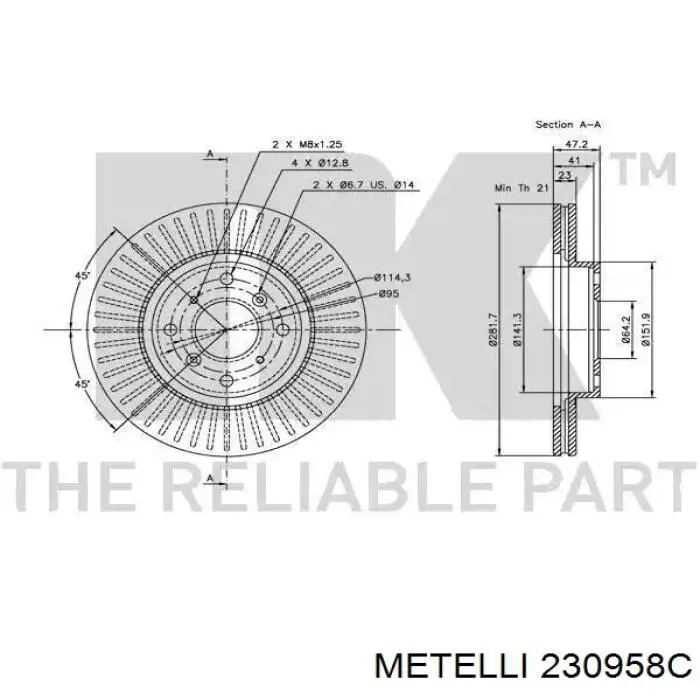 230958C Metelli Гальмо дискове переднє