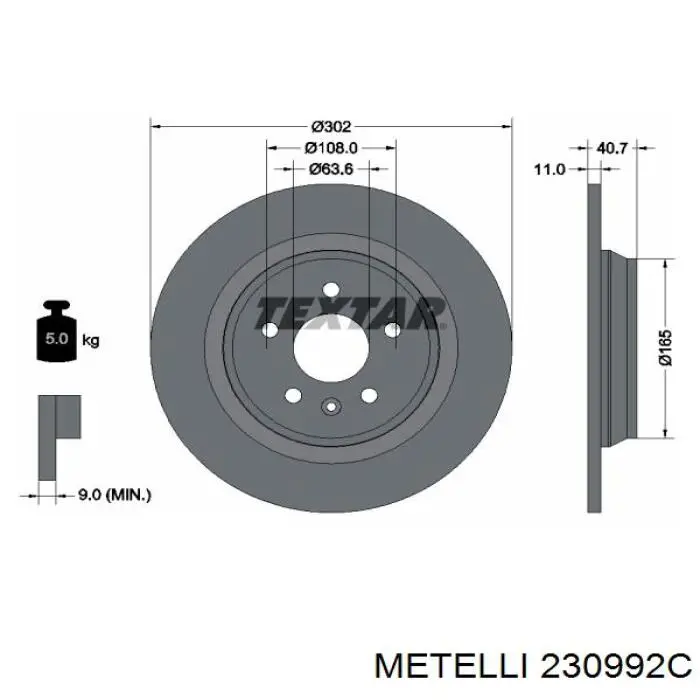 230992C Metelli диск гальмівний задній