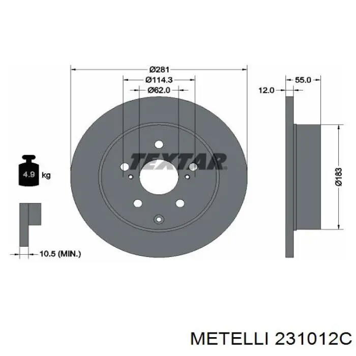 Диск гальмівний задній 231012C Metelli