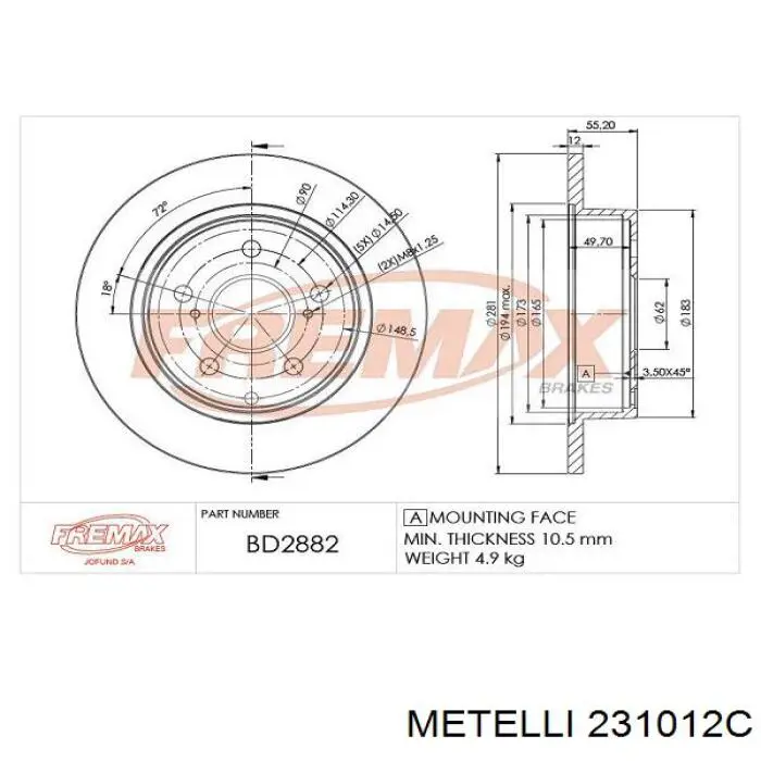 Задні дискові гальма Metelli 231012C ціна, від 31.66 USD