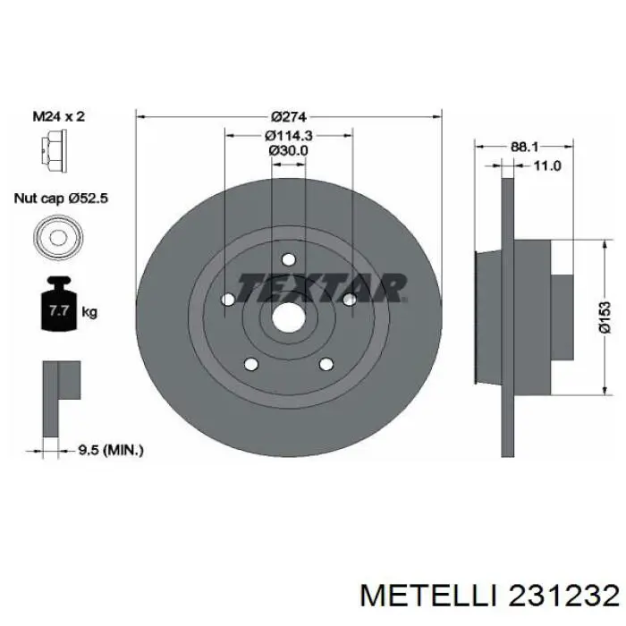 Диск гальмівний задній 231232 Metelli