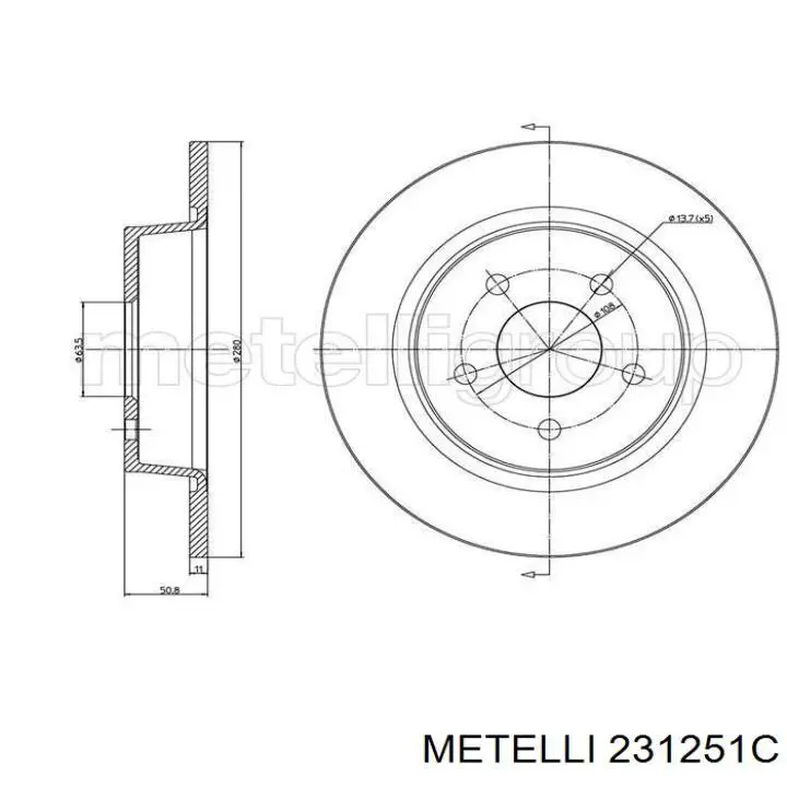 Диск гальмівний задній 231251C Metelli