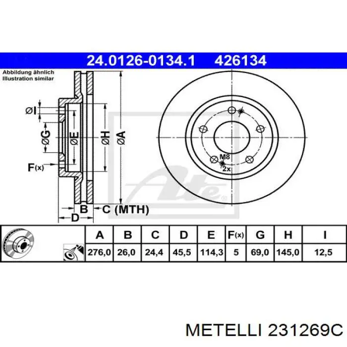 Гальмівні диски передні 231269C Metelli