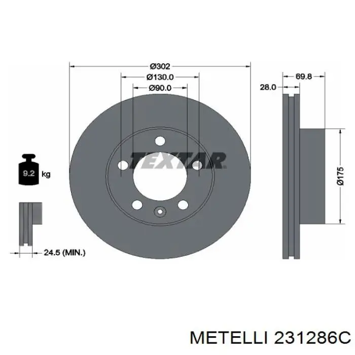 Диск гальмівний передній 231286C Metelli