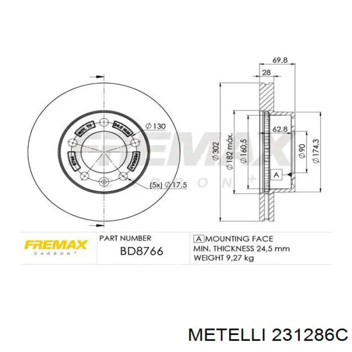 231286C Metelli Гальмо дискове переднє