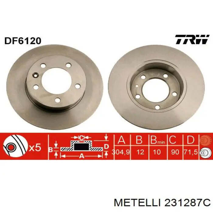 231287C Metelli диск гальмівний задній