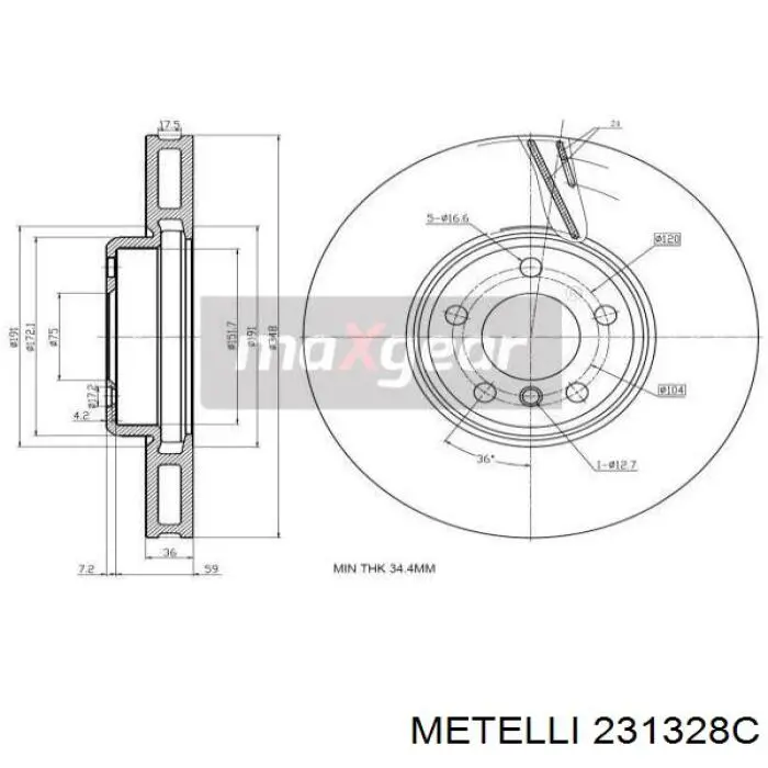 Диск переднього гальма Metelli 231328C ціна, від 125.03 USD
