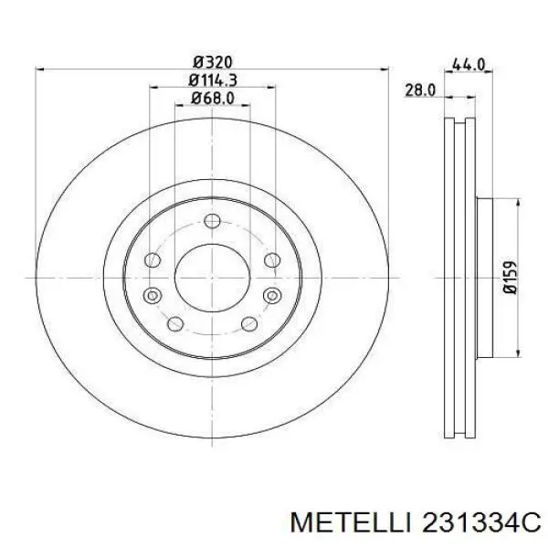 Диск гальмівний передній 231334C Metelli