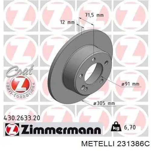 Гальмівні диски 231386C Metelli