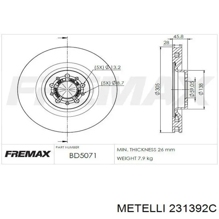 231392C Metelli Гальмо дискове переднє