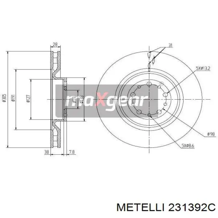 Диск переднього гальма Metelli 231392C ціна, від 49.24 USD