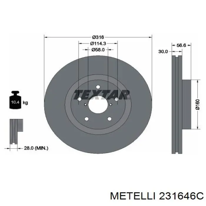 231646C Metelli диск гальмівний передній