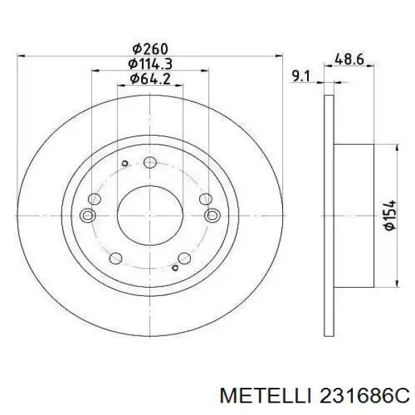 Диск гальмівний передній Metelli 231686C