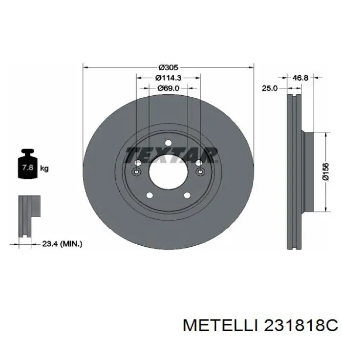 Диск гальмівний передній 231818C Metelli