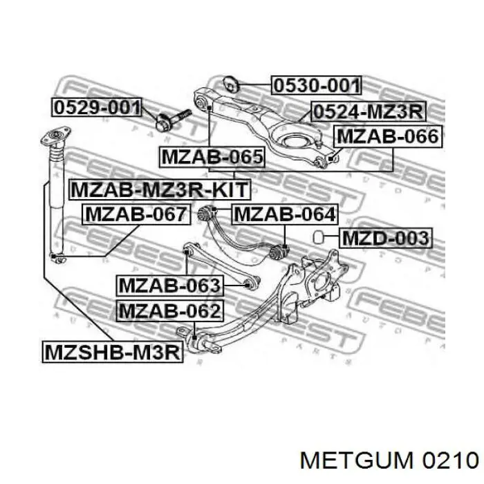 Сайлентблок заднього поперечного важеля 0210 Metgum