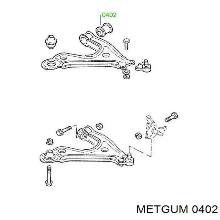 Сайлентблок переднього нижнього важеля 0402 Metgum