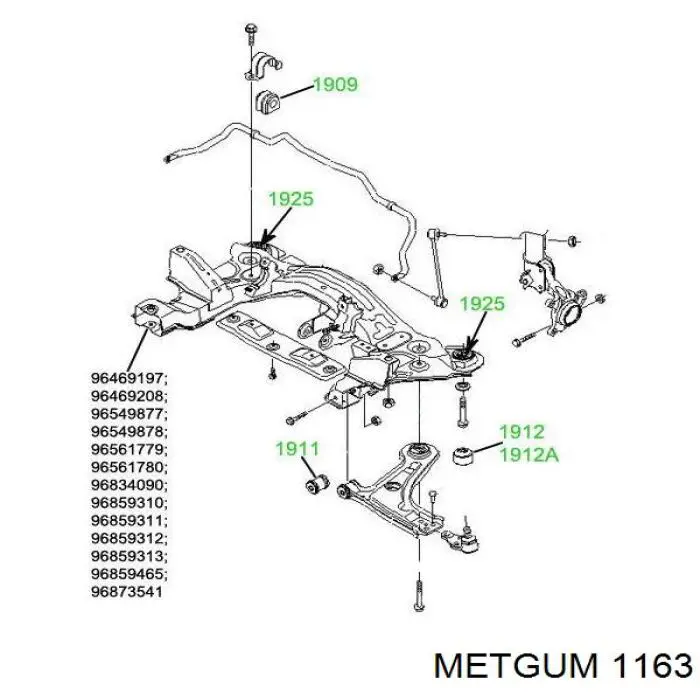 Сайлентблок нижнього важеля передньої підвіски Metgum 1163 ціна, від 22.14 USD