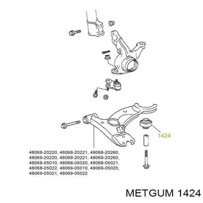 Сайлентблок переднього нижнього важеля 1424 Metgum