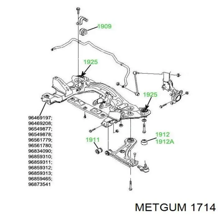 Сайлентблок нижнього важеля передньої підвіски Metgum 1714 ціна, від 4.35 USD