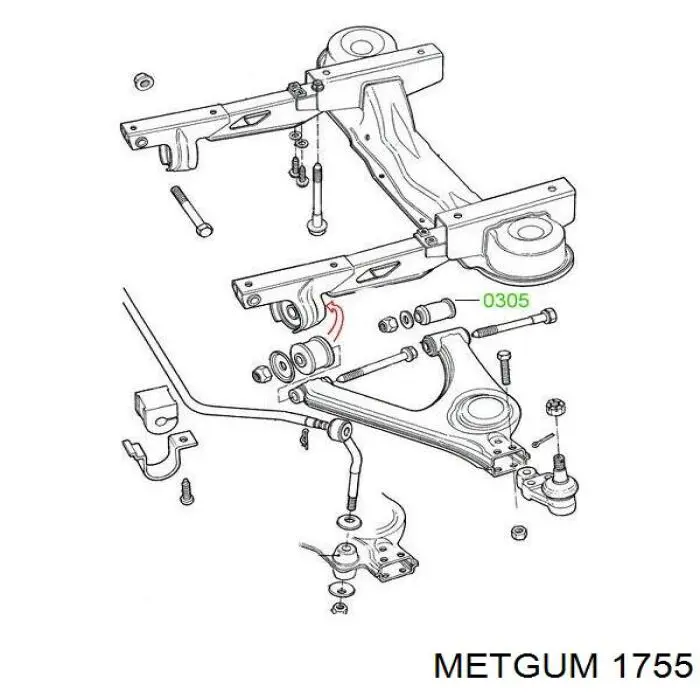 Сайлентблок заднього нижнього важеля Metgum 1755