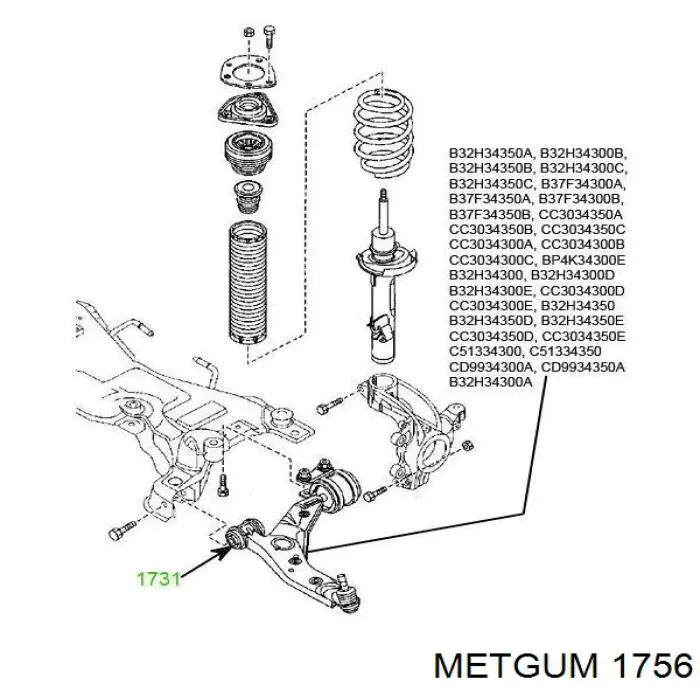 Сайлентблок заднього нижнього важеля 1756 Metgum