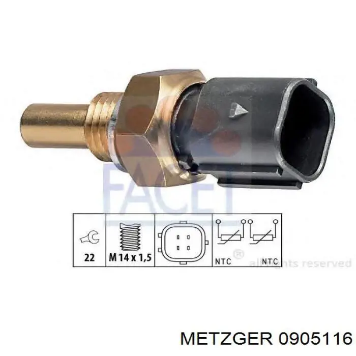 Датчик температури охолоджуючої рідини 0905116 Metzger