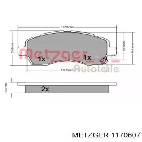 Колодки гальмівні передні, дискові 1170607 Metzger