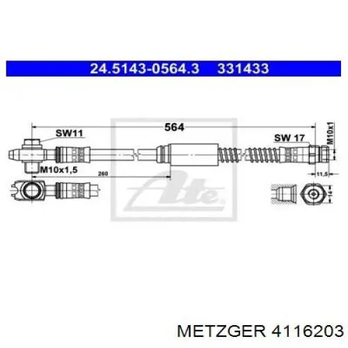 Гальмівні шланги передні 4116203 Metzger