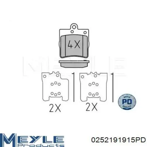 Колодки гальмові задні, дискові 0252191915PD Meyle