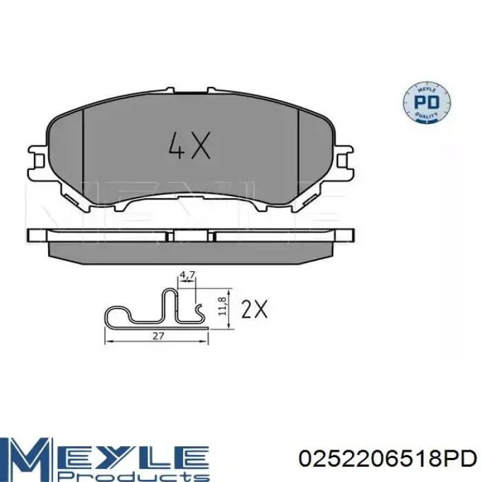 Колодки гальмівні передні, дискові 0252206518PD Meyle