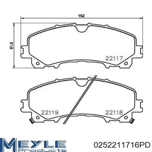 Колодки гальмівні передні, дискові 0252211716PD Meyle