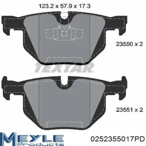 Купити 0252355017PD Meyle Задні колодки