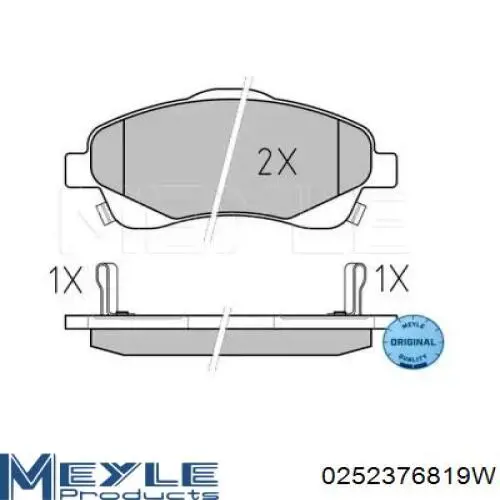 Передні тормозні колодки 0252376819W Meyle