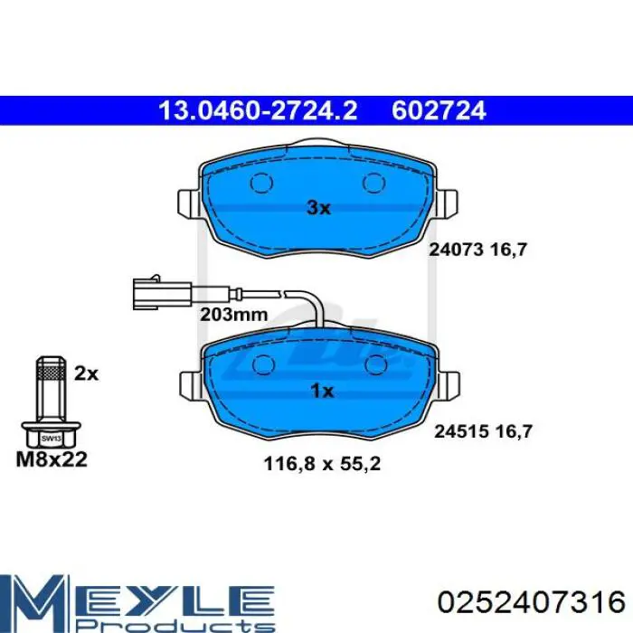 Гальмівні колодки Meyle 0252407316 ціна, від 27.86 USD