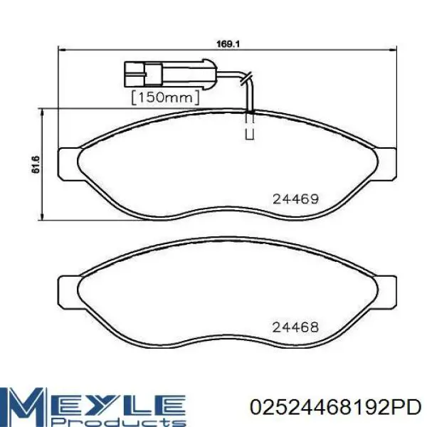 Купити 02524468192PD Meyle Колодки гальмівні передні, дискові