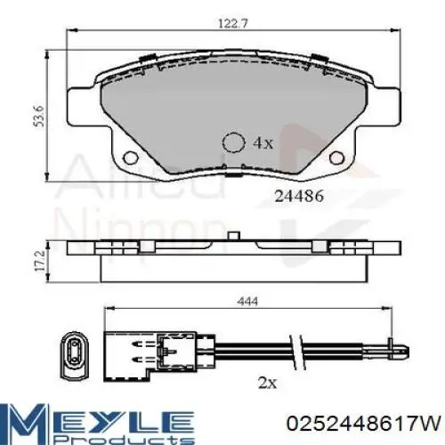 Задні гальмівні колодки Meyle 0252448617W ціна, від 21.94 USD
