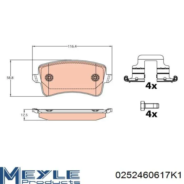 Купити 0252460617K1 Meyle Задні колодки