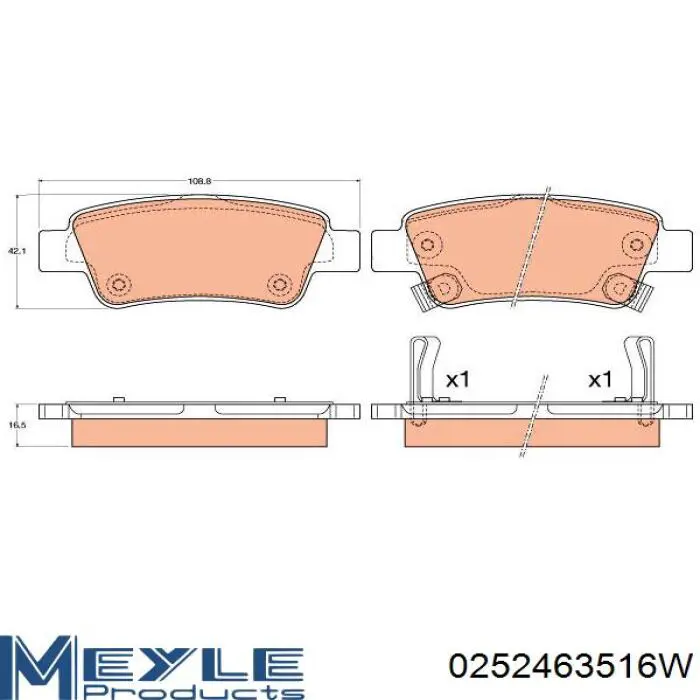 Задні гальмівні колодки 0252463516W Meyle