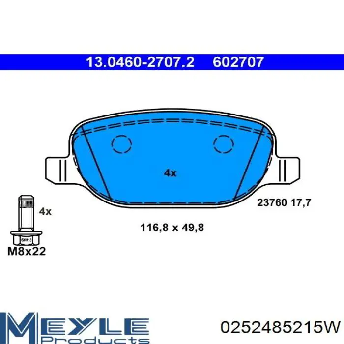 Передні тормозні колодки 0252485215W Meyle
