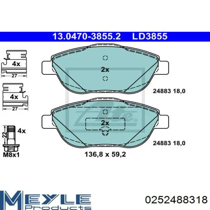 Передні тормозні колодки 0252488318 Meyle