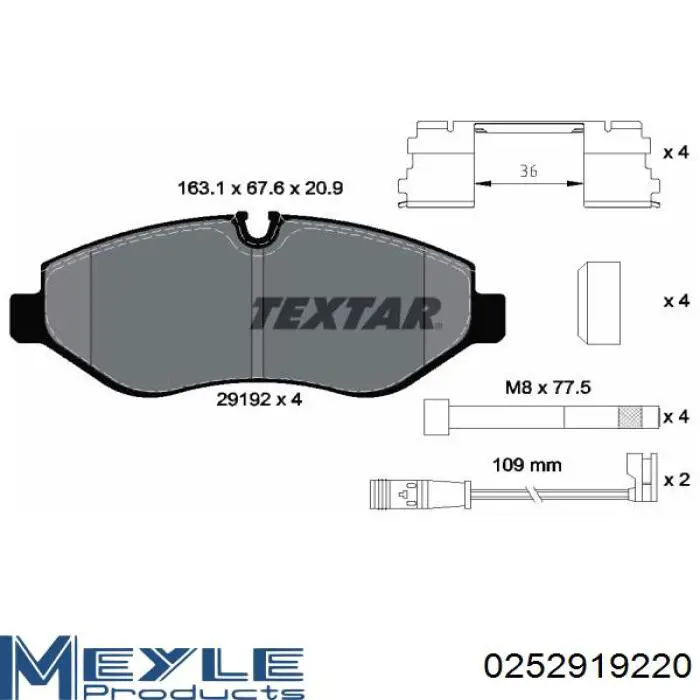 Передні тормозні колодки 0252919220 Meyle